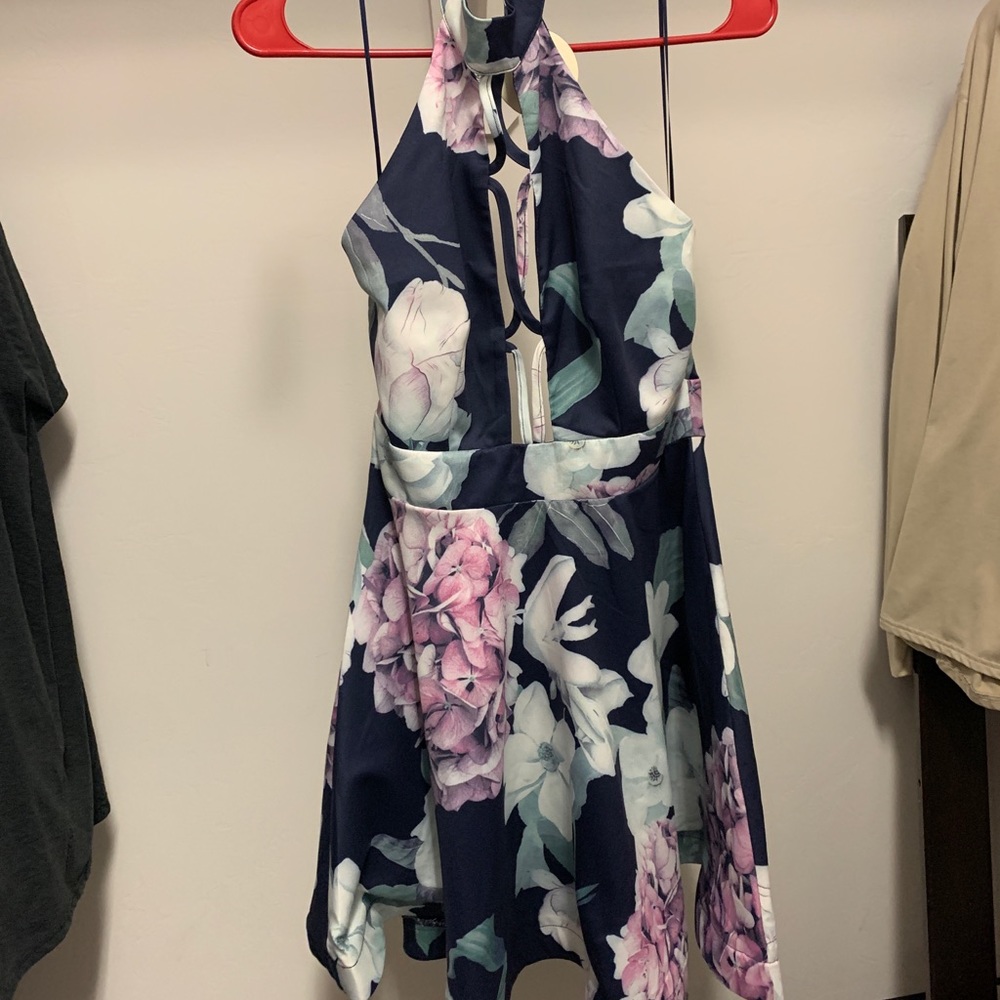 Apricot Lane Navy Floral Halter Top Dress